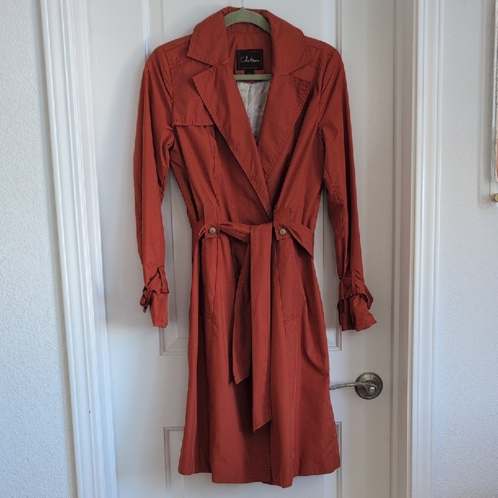 Cole Haan Orange Rust Trench Coat with Belt, Woman's Small